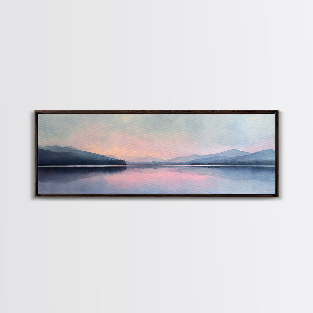 Misty Pastel Lake And Mountains Wall Art, Calming Landscape Print, Minimalist Wall Art, Blue Bedroom Art, Serene Japandi Decor