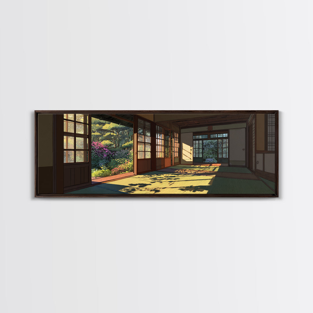 Sunlit Japanese Tatami Garden Room Wall Art, Japandi Home Decor, Zen Landscape Print, Calming Asian Inspired Living Room Decor
