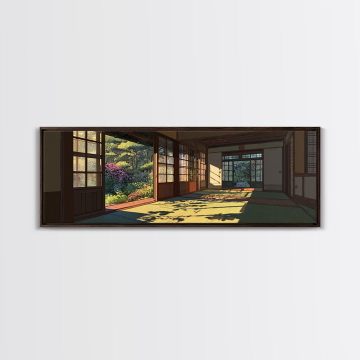 Sunlit Japanese Tatami Garden Room Wall Art, Japandi Home Decor, Zen Landscape Print, Calming Asian Inspired Living Room Decor