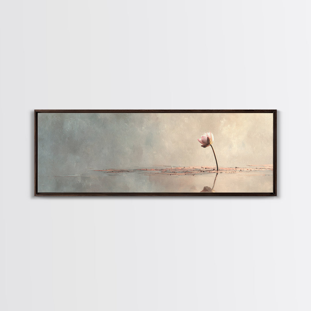 Single Lotus On Still Water Wall Art, Minimalist Floral Canvas Print, Neutral Zen Decor, Japandi Meditation Room Art Print