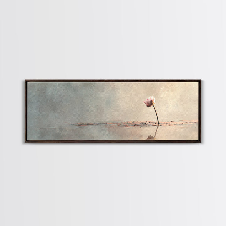 Single Lotus On Still Water Wall Art, Minimalist Floral Canvas Print, Neutral Zen Decor, Japandi Meditation Room Art Print