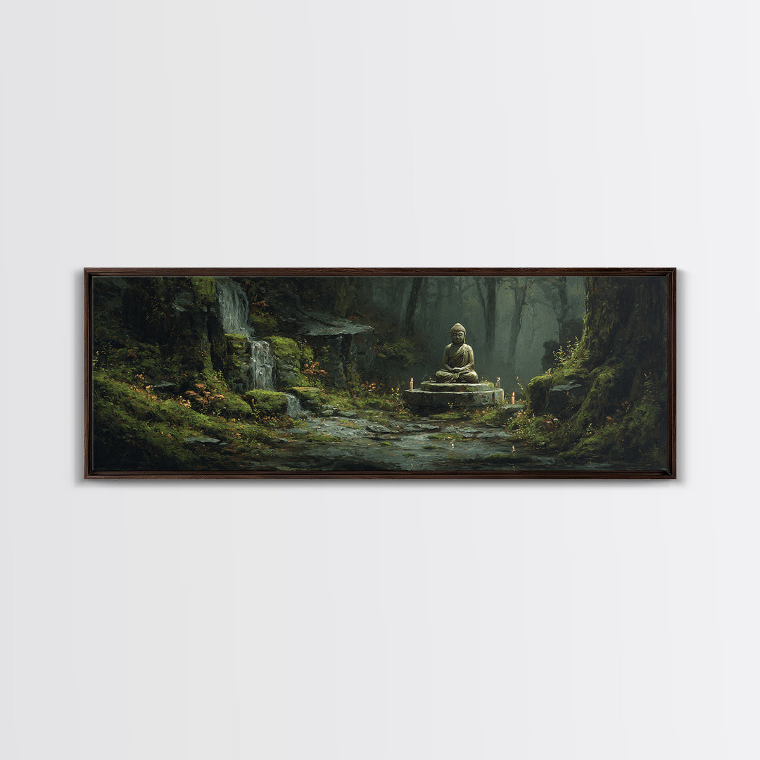 Mossy Forest Buddha Sanctuary, Zen Wall Art, Meditation Canvas Print, Serene Nature Decor, Spa And Yoga Room Decor, Home Decor