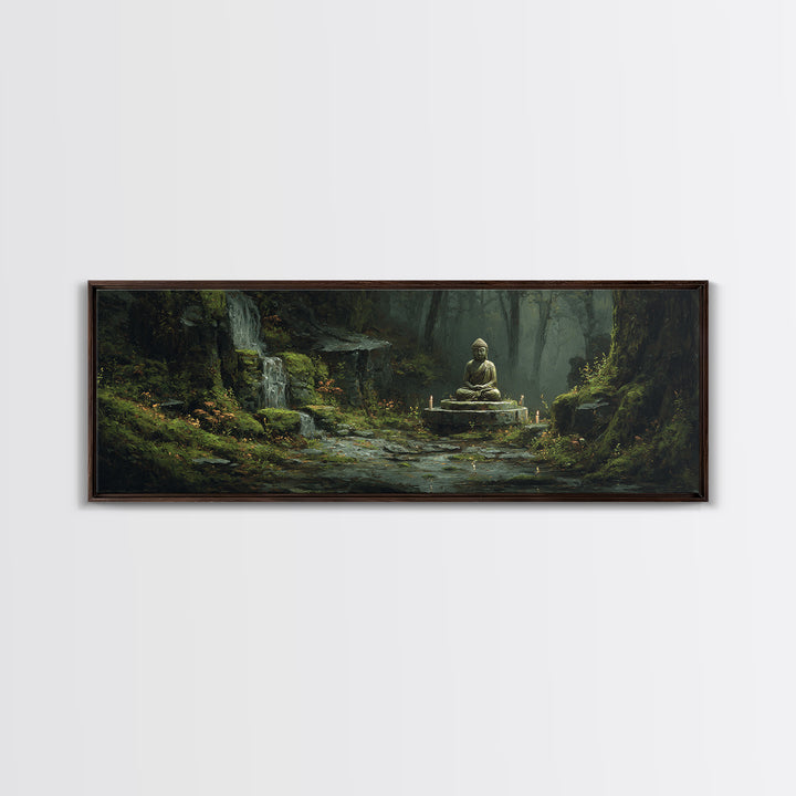 Mossy Forest Buddha Sanctuary, Zen Wall Art, Meditation Canvas Print, Serene Nature Decor, Spa And Yoga Room Decor, Home Decor