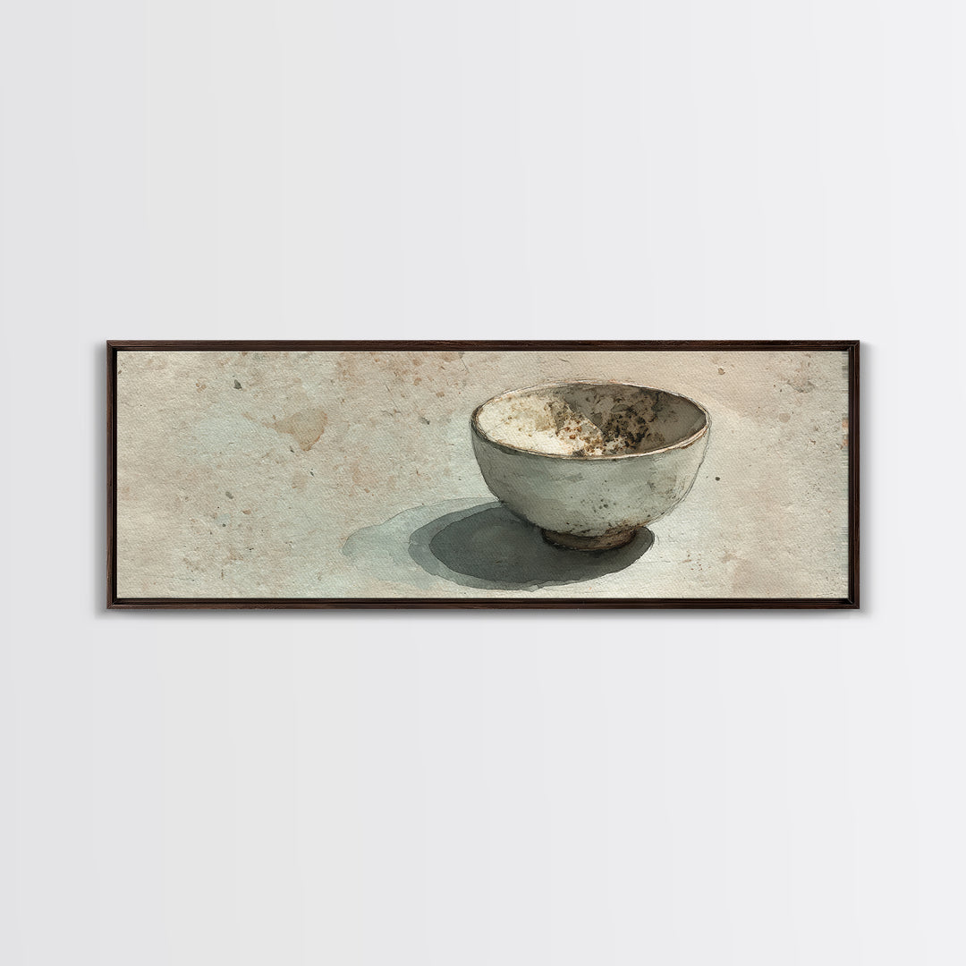 Minimalist Wabi Sabi Ceramic Bowl Canvas Print, Neutral Still Life Wall Art, Japandi Decor, Kitchen Art, Modern Home Decor