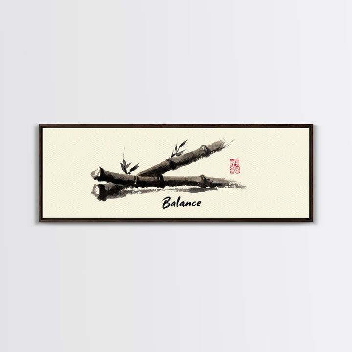 Ink Bamboo Balance Wall Art, Minimalist Zen Calligraphy Print, Japandi Office Decor, Mindfulness Gift, Tranquil Home Decor