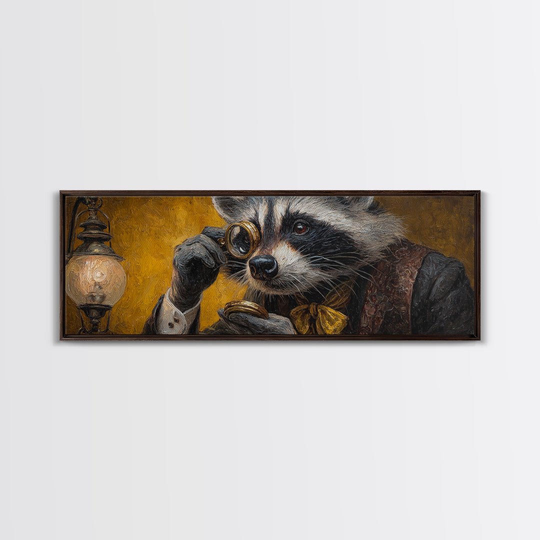 Victorian Raccoon With Monocle Canvas Print, Whimsical Animal Portrait Wall Art, Steampunk Office Decor, Quirky Gift For Him