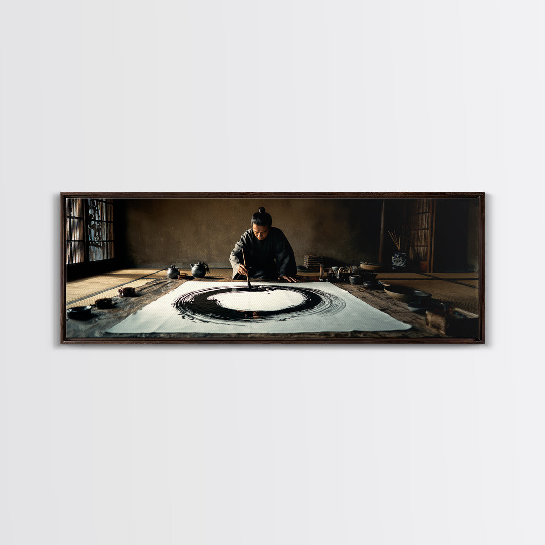 Traditional Calligrapher Painting Enso Canvas Print, Japanese Wall Art, Zen Meditation Decor, Asian Inspired Office Art Print