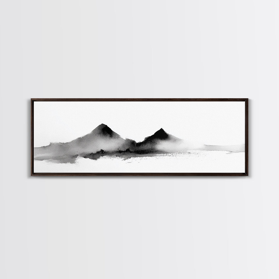 Minimal Black Ink Mountain Wall Art, Japanese Landscape Canvas Print, Wabi Sabi Zen Decor, Neutral Abstract Office Print Home Decor