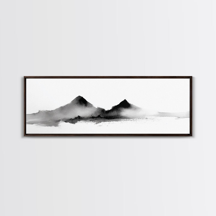 Minimal Black Ink Mountain Wall Art, Japanese Landscape Canvas Print, Wabi Sabi Zen Decor, Neutral Abstract Office Print Home Decor
