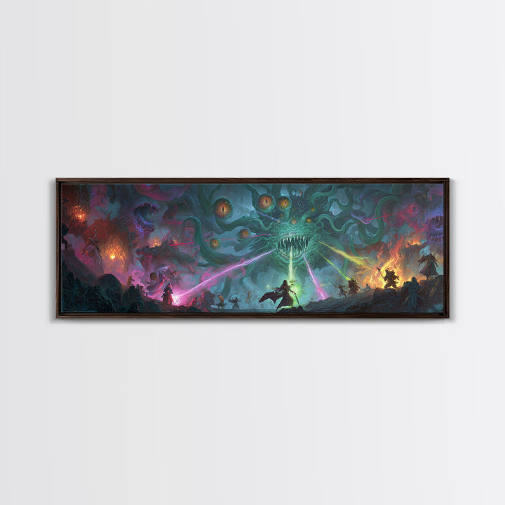 Eldritch Tentacle Monster Epic Battle Wall Art, Cosmic Horror Canvas Print, Sci Fi Fantasy Decor, Gamer Room Gift For Him