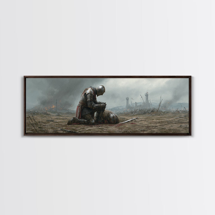 Medieval Knight Mourning Fallen Comrade Battlefield Scene Oil Painting Canvas Print Wall Art For Decor