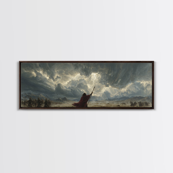 Epic Battle With Lightning Strike And Armored Warriors Fantasy Wall Art Canvas Print For Dramatic Home Decor And Gaming Room