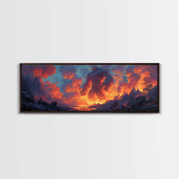 Medieval Fantasy Scene With Warrior And Dragon On Castle Overlooking Misty Mountains Sunset Large Canvas Print Wall Art