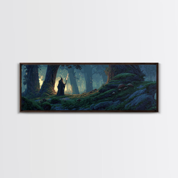 Epic Mountain Landscape With Wizard Wand Fantasy Wall Art Canvas Print Dramatic Home Decor Large Original Painting