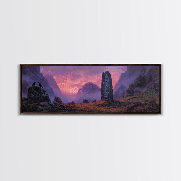Mystical Landscape With Runes Stone Monolith And Magical Symbols At Dusk Fantasy Art Large Wall Art Canvas Print