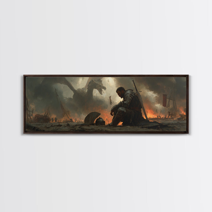 Knights Battle Scene Classic Medieval Warrior Oil Painting Framed Canvas Print Historical Art Wall Decor