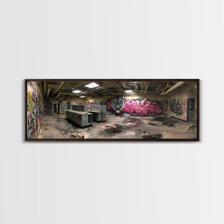 Abandoned Graffiti Room Urban Wall Art Framed Canvas Print With Decayed Interior And Graffiti Street Art Home Decor