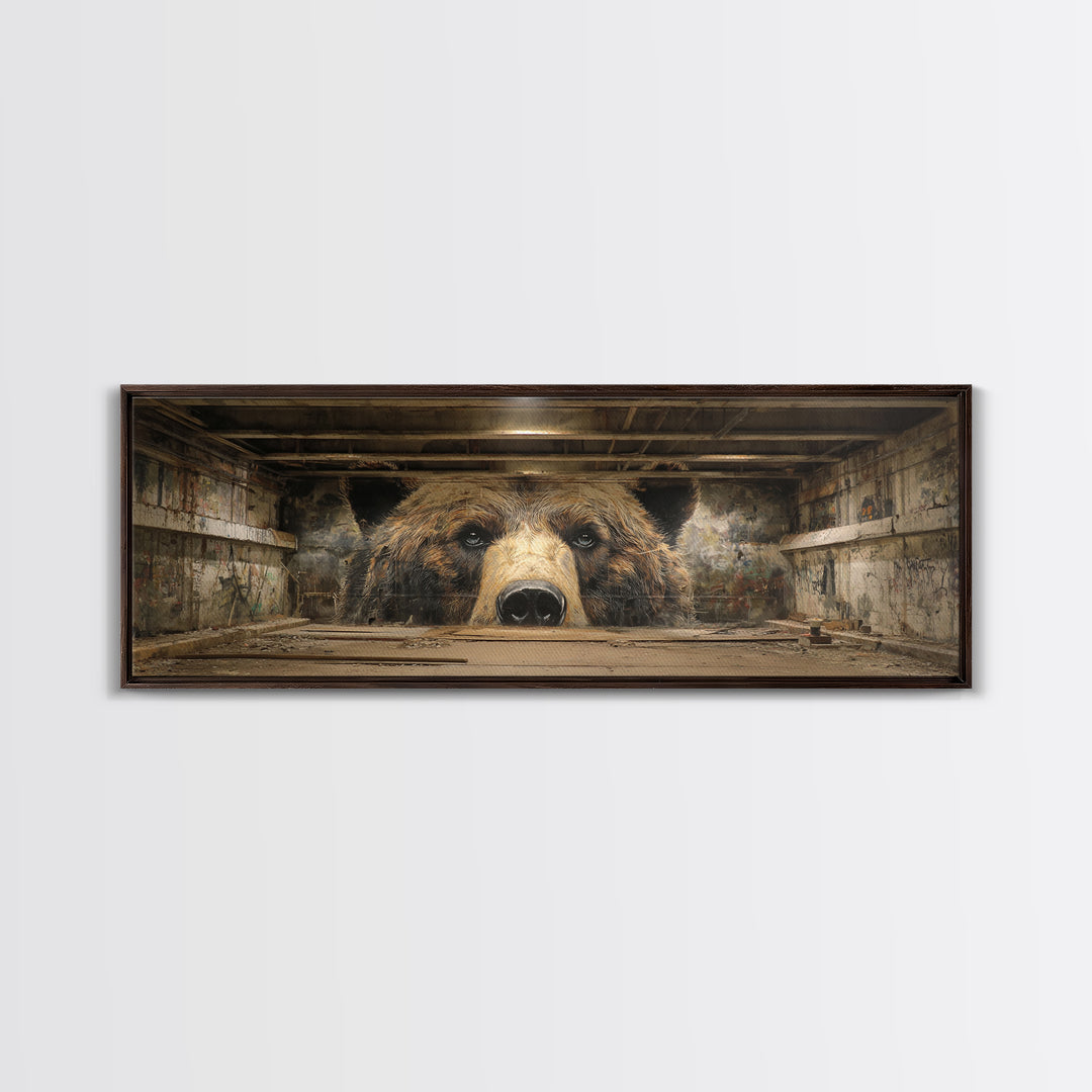 Realistic Bear Mural In Urban Setting Large Wall Art Framed Canvas Print For Man Cave Decor And Wildlife Gift