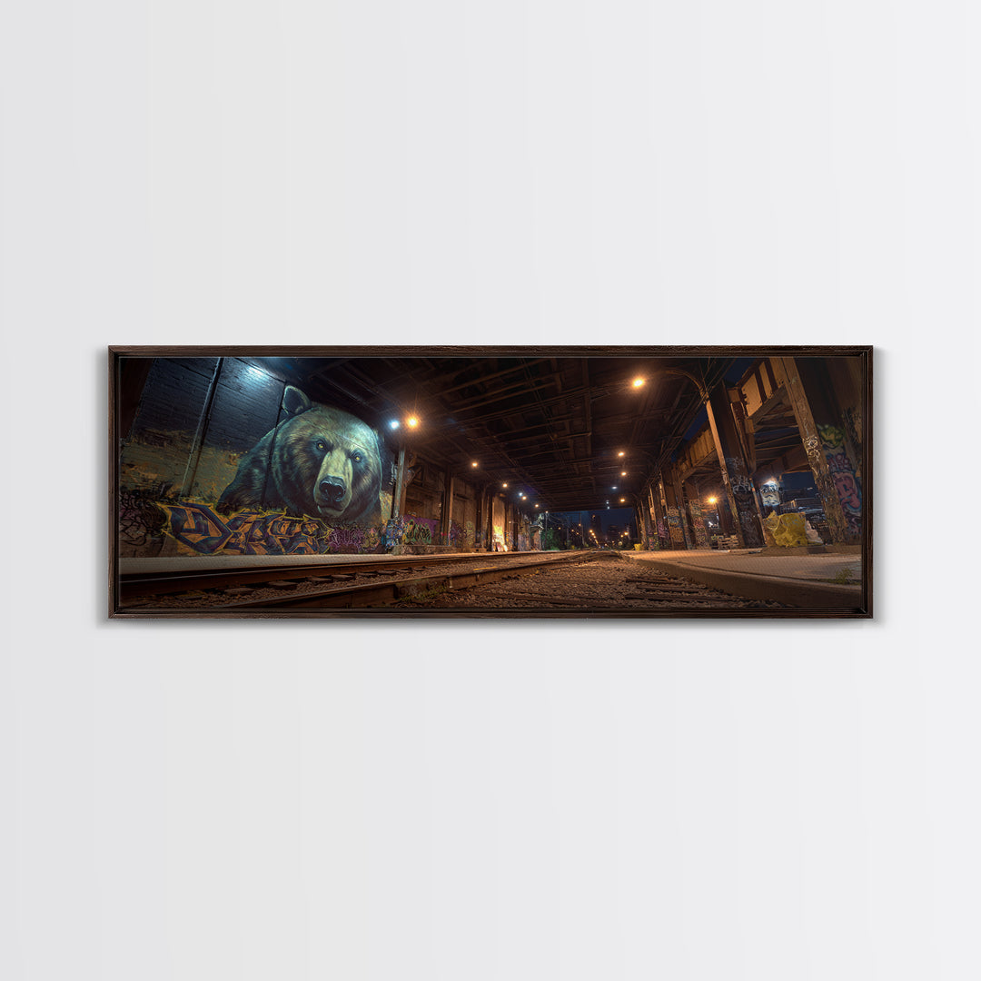 Urban Bear Mural Underpass Wall Art, Graffiti Street Art Print, Industrial Decor, Modern Office Wall Decor Canvas Gift For Him