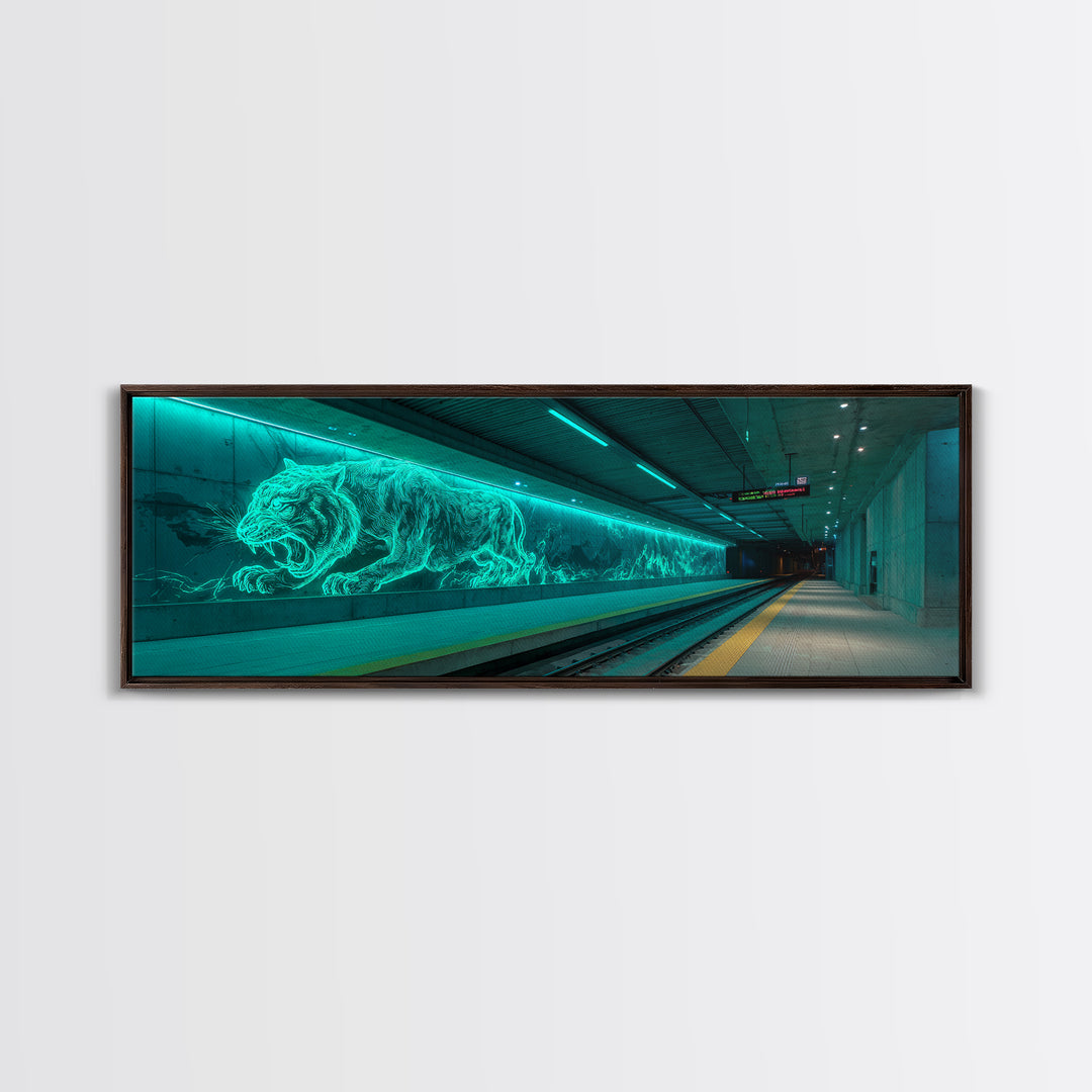 Neon Glowing Tiger Mural Urban Wall Decor Canvas Print Vibrant Modern Wall Art For Office Or Living Room