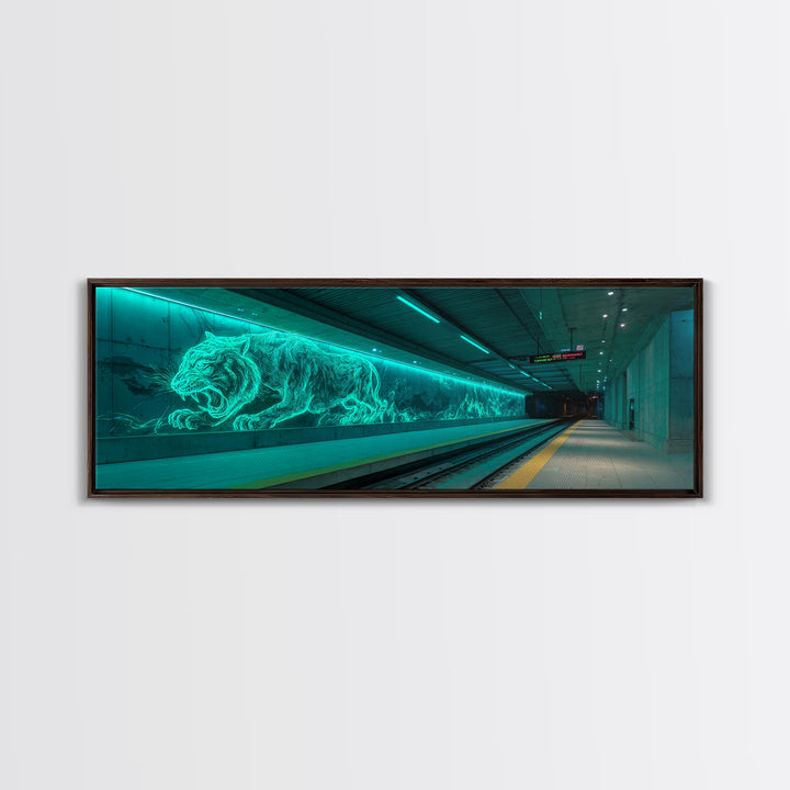 Neon Glowing Tiger Mural Urban Wall Decor Canvas Print Vibrant Modern Wall Art For Office Or Living Room
