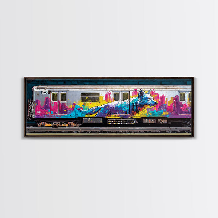Vibrant Urban Wolf Graffiti Street Art With Cityscape Backdrop Original Wall Art Canvas Print For Modern Home Decor
