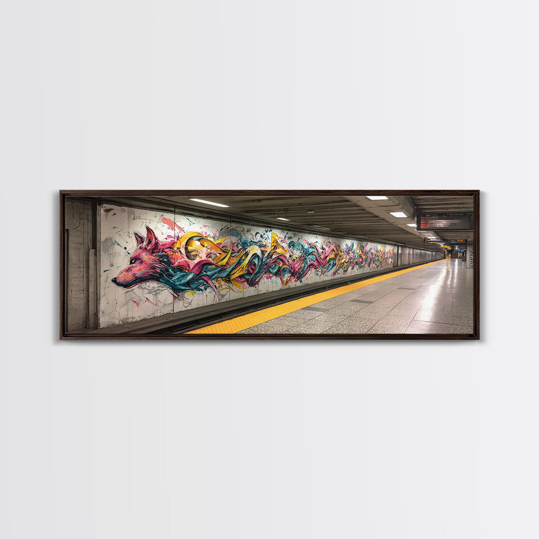 Vibrant Graffiti Mural Of Stylized Fox In Subway Station Long Abstract Street Art Wall Art Canvas Print