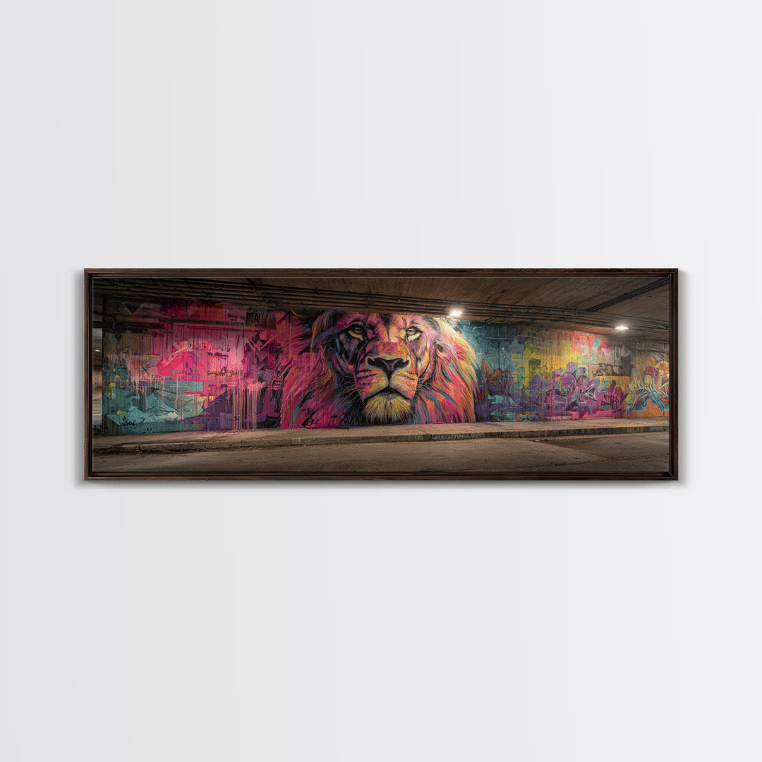 Vibrant Grafitti Lion Mural Street Art With Bright Colors Urban Wall Art Framed Canvas Print