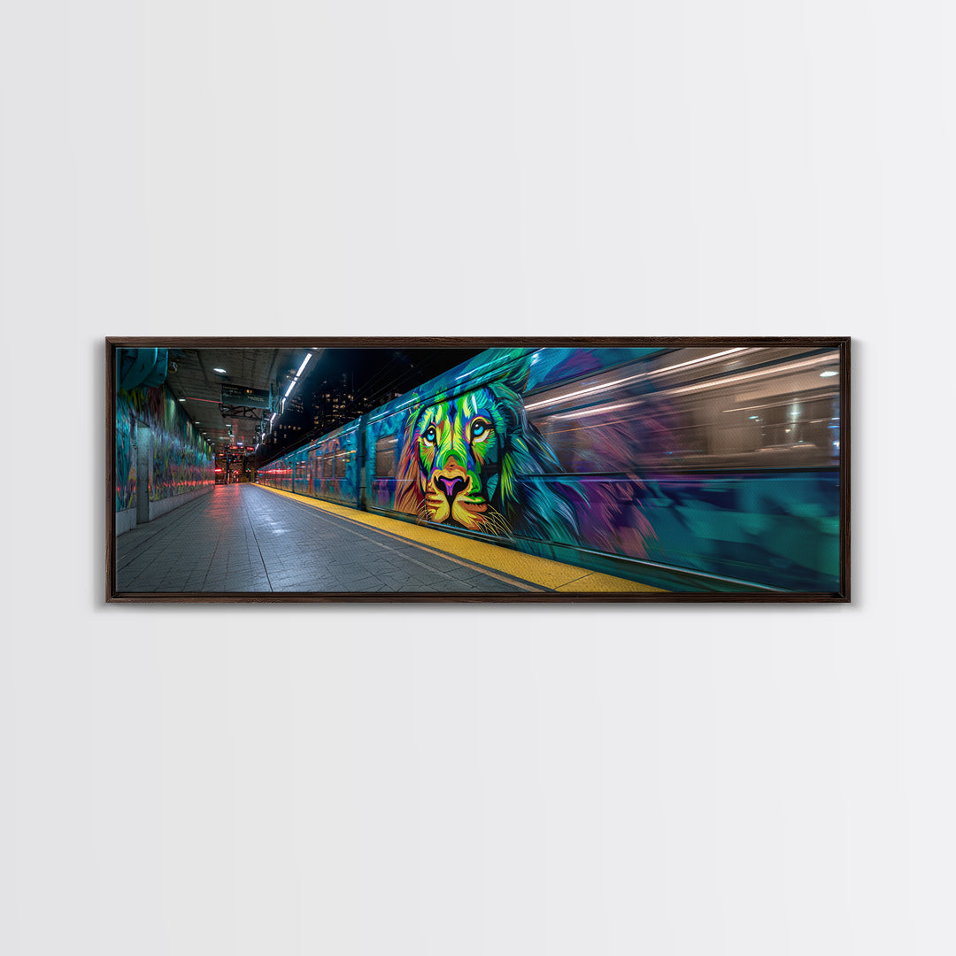 Vibrant Urban Graffiti Lion Mural On Subway Train Colorful Street Art Wall Decor Canvas Print