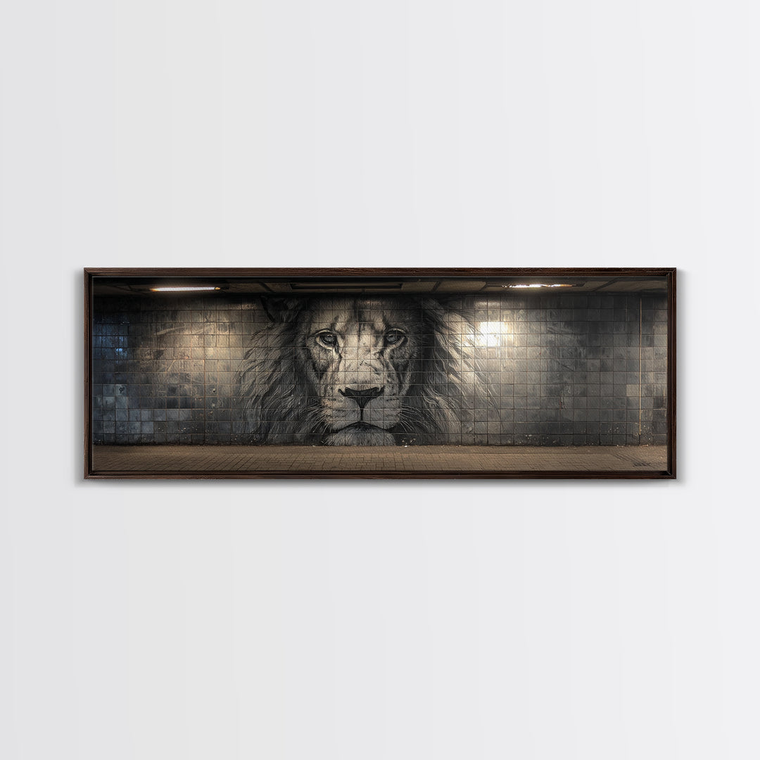 Majestic Lion Black And White Mural Style Street Art Wall Art Large Urban Decorative Canvas Print
