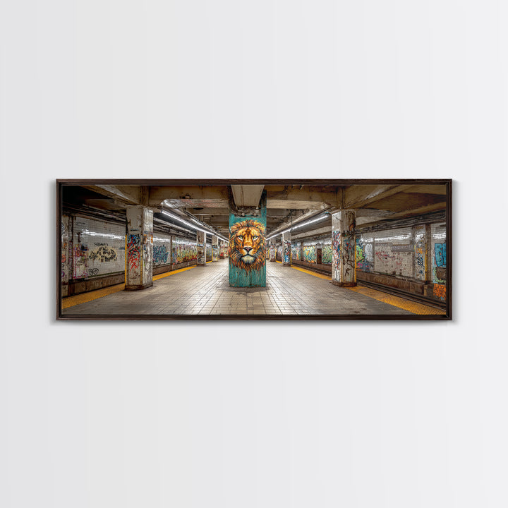 Urban Graffiti Style Subway Station With Bold Lion Mural Vibrant Wall Art Framed Canvas Print