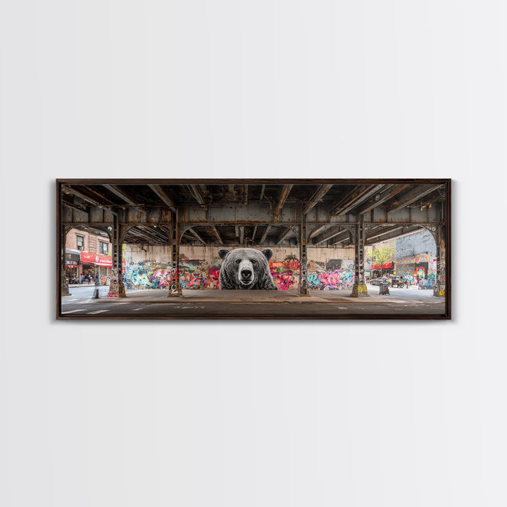 Urban Street Art Bear Mural Under Bridge Graffiti Wall Art For Modern City Decor Canvas Print