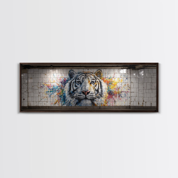 Roaring Tiger Mural Street Art Canvas Print Vibrant Urban Animal Wall Art With Colorful Graffiti For Home Or Office
