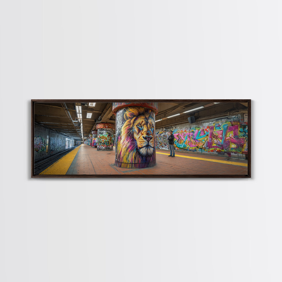 Urban Graffiti Lion Mural Subway Station Wall Art Canvas Print Vibrant Street Art Modern Wall Decor