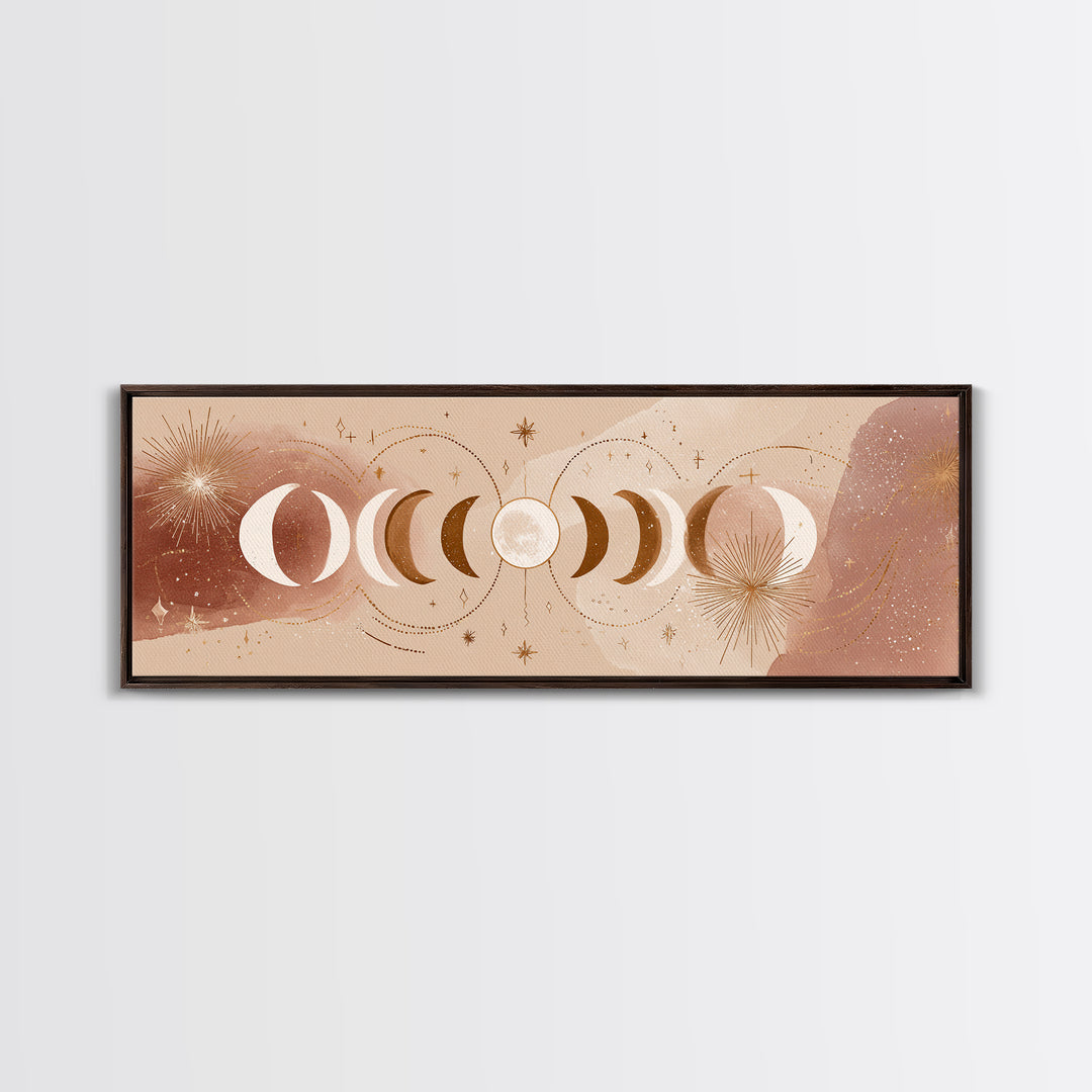 Neutral Moon Phases And Stars Wall Art, Celestial Boho Above Bed Decor, Mystical Lunar Canvas, Modern Bedroom Print, Home Decor