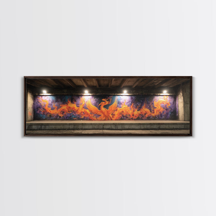 Vibrant Phoenix Graffiti Mural Street Art With Flames Fire And Purple Background Urban Wall Art Canvas Print
