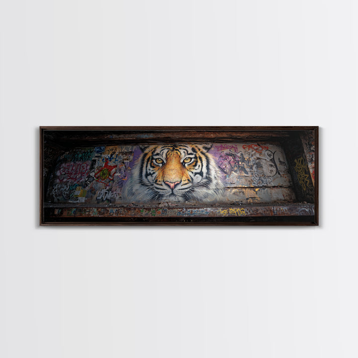 Striking Tiger Mural Street Art Large Wall Art Canvas Print Animal Lover Gift Colorful Urban Decor Vibrant Design