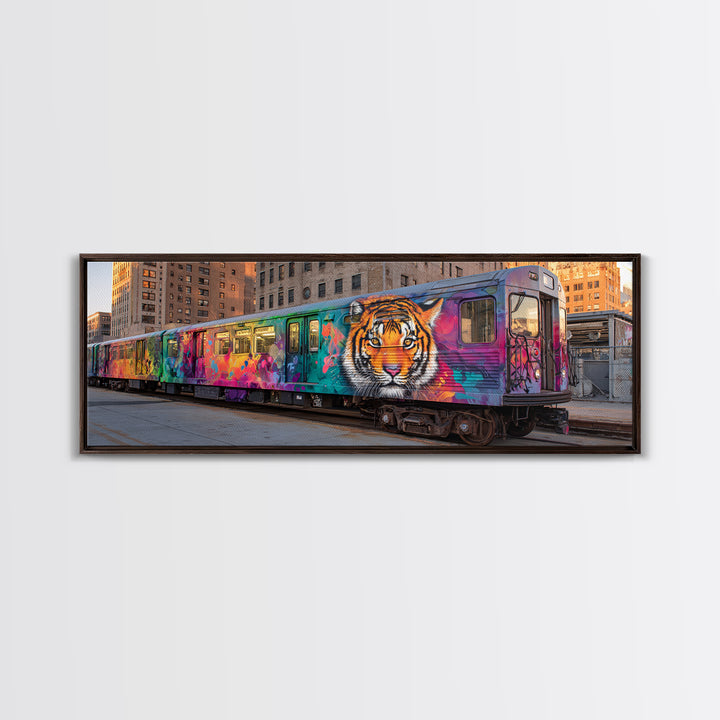 Graffiti Urban Art With Bright Tiger Mural On City Train Vibrant Street Culture Modern Wall Art Canvas Print