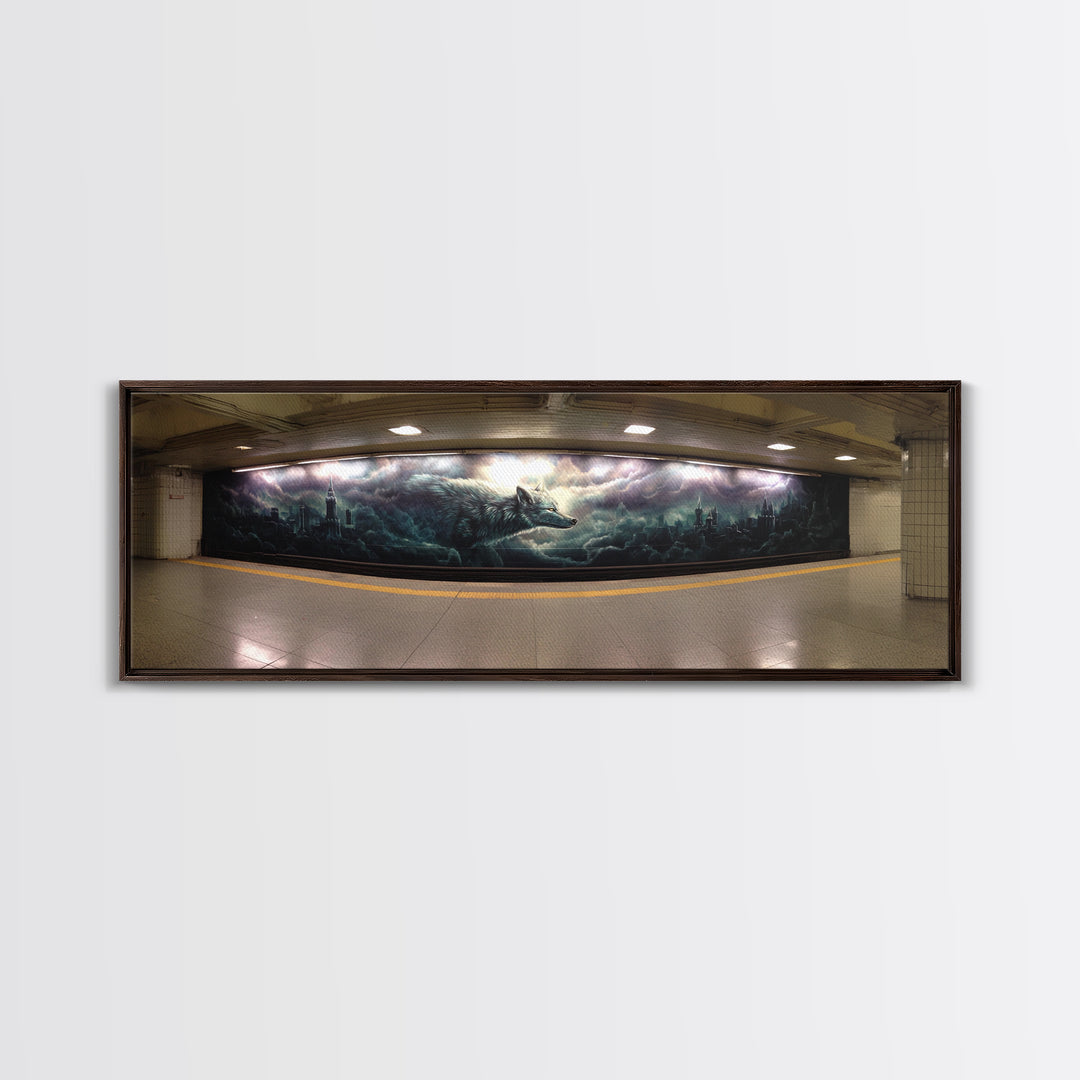 Gothic Wolf Underground Graffiti Style Mural Canvas Print Wall Art For Dark Moody Home Decor And Contemporary Art