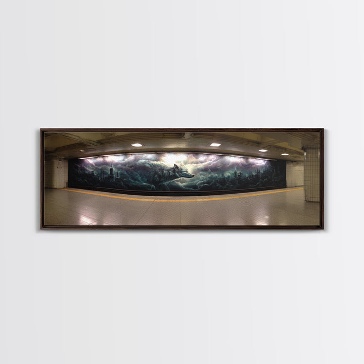 Gothic Wolf Underground Graffiti Style Mural Canvas Print Wall Art For Dark Moody Home Decor And Contemporary Art