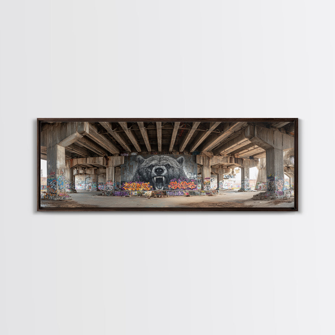 Urban Graffiti Street Art Bear Mural Photography Wall Decor Framed Canvas Print Modern Wall Art