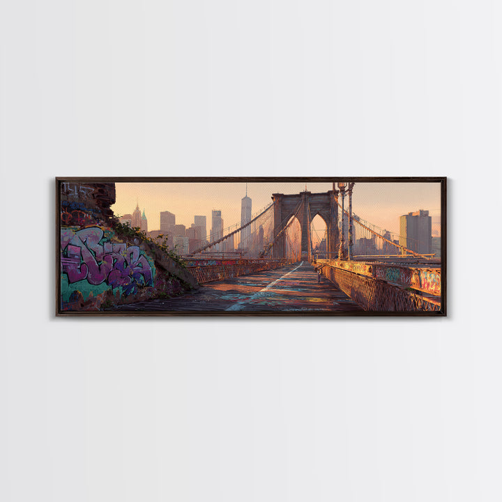 Sunlit Urban Bridge Graffiti Street Scene Original Art Framed Canvas Print Urban Wall Decor Modern Wall Art