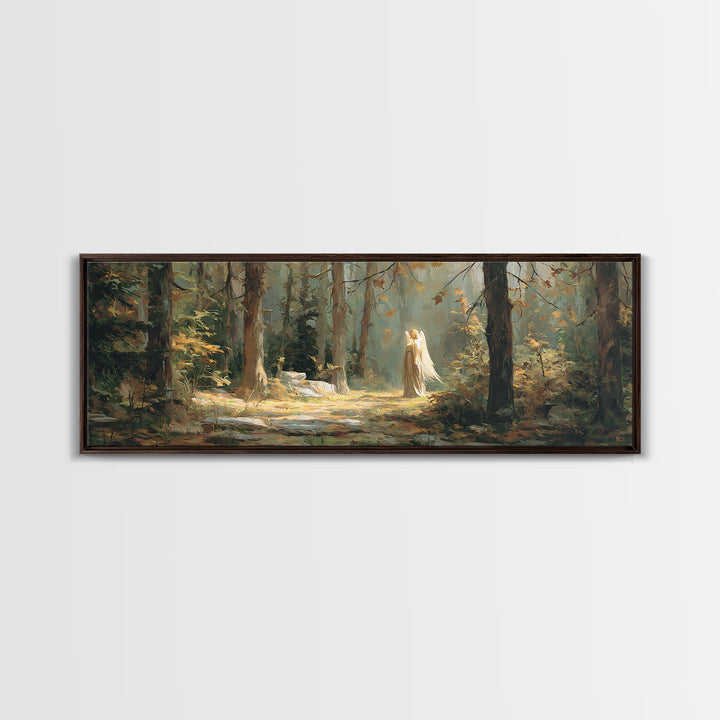 Mystical Angel In Forest Fantasy Art Scene Canvas Print Ideal For Bedroom Wall Art And Enchanting Home Decor Gift