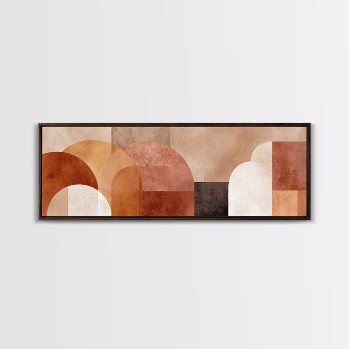 Terracotta Geometric Arches Wall Art, Neutral Abstract Shapes, Boho Modern Art Home Decor, Mid Century Framed Canvas Print