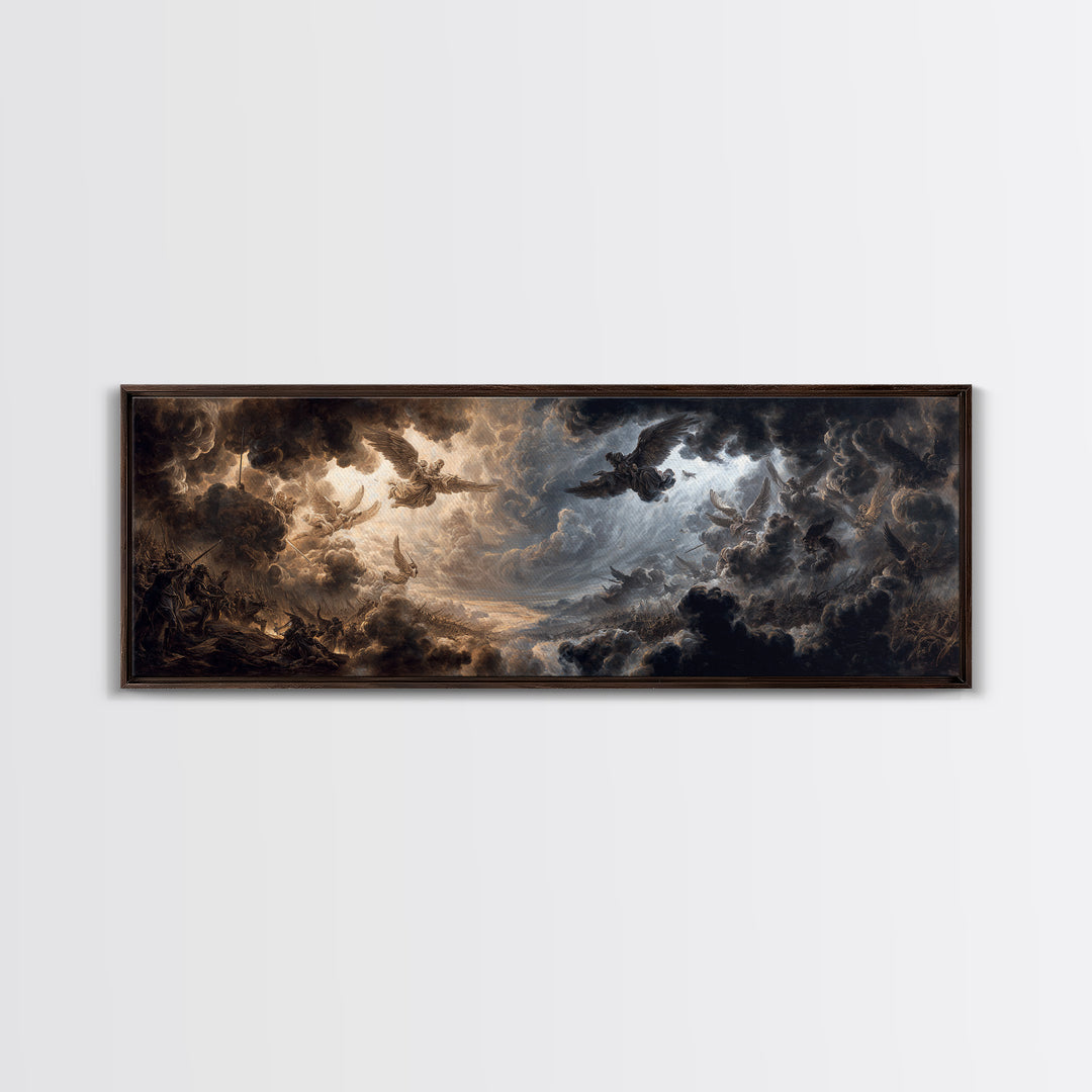 Epic Battle Scene With Angels And Warriors Dramatic Baroque Art Wall Art Framed Canvas Print For Home