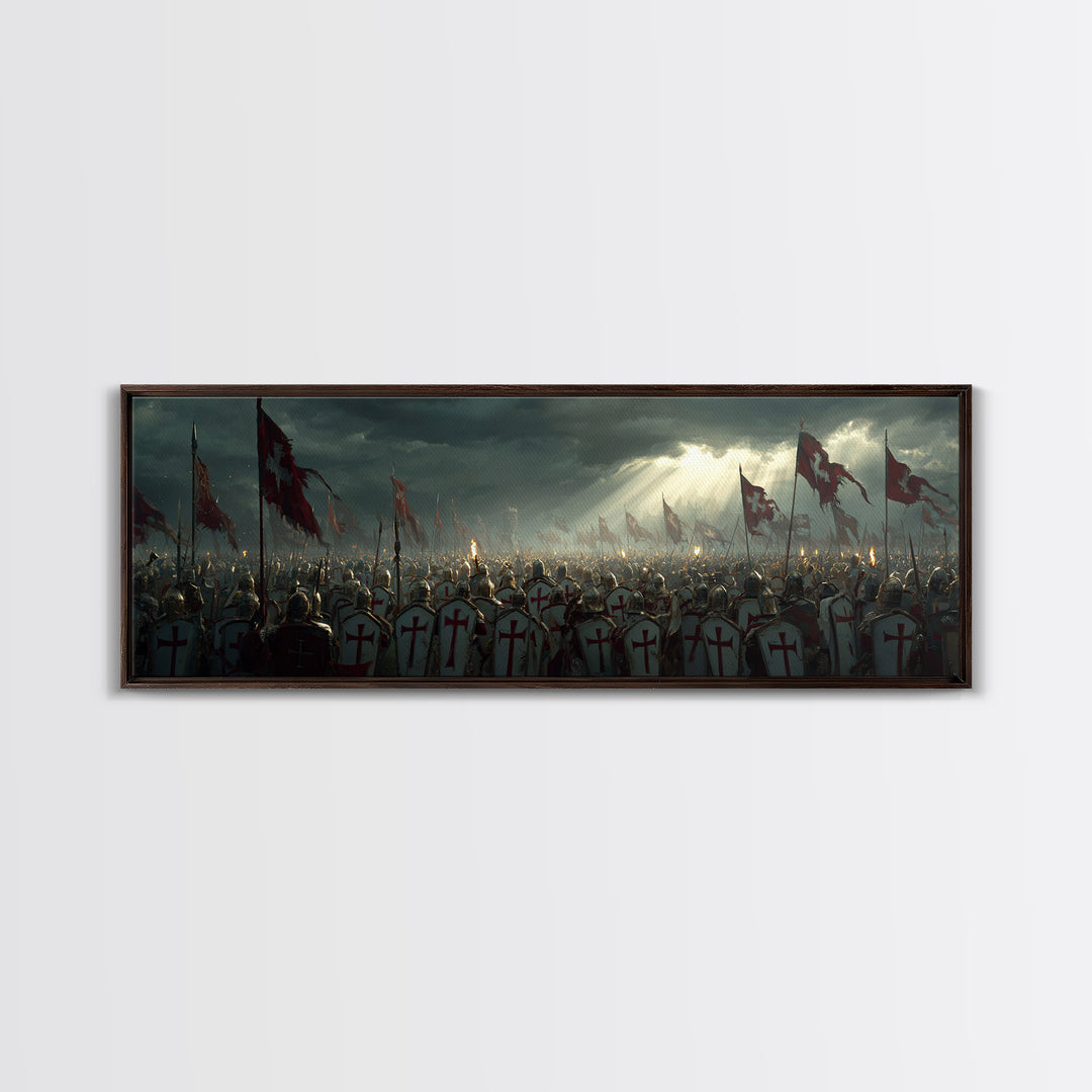 Medieval Crusader Knights Preparing For Battle Under Stormy Sky Wall Art Canvas Print For Historical Home Decor And Office
