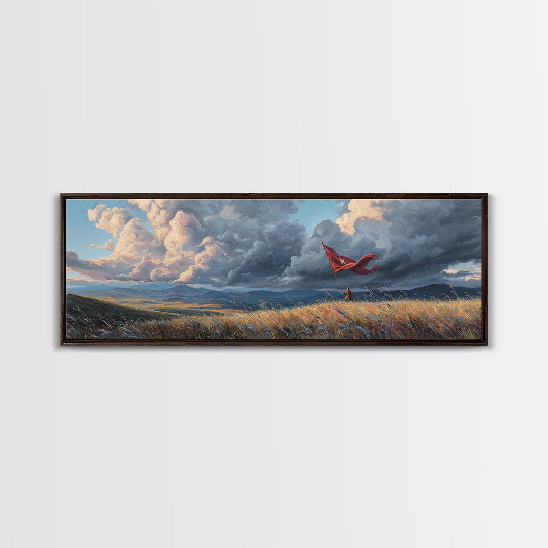 Majestic Knight in Armor Holding Sword With Dramatic Sky Background Medieval Fantasy Art Canvas Print