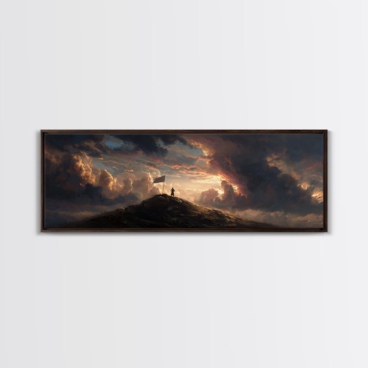 Dramatic Dawn Mountain Cliff Edge Painting Wall Art Framed Canvas Print Majestic Scenic Nature Landscape Decor