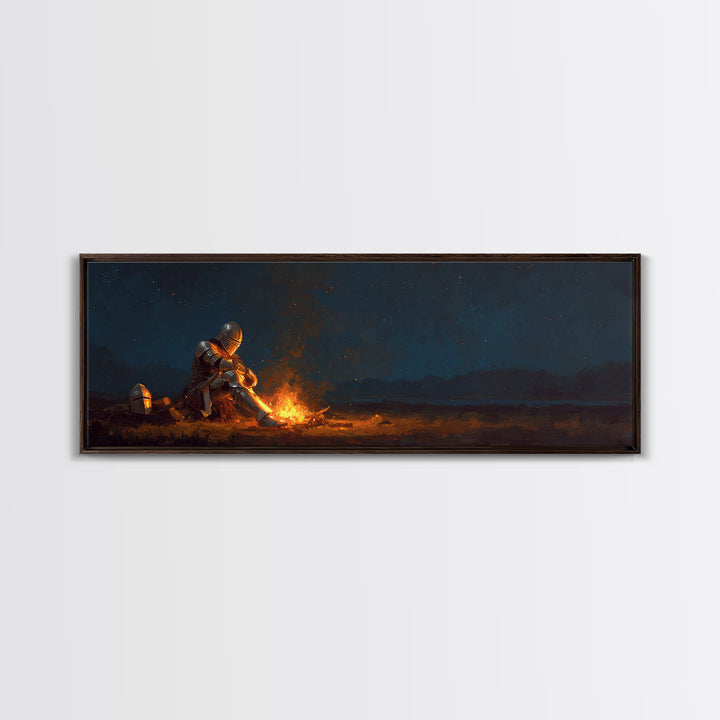 Medieval Knight Moist By Campfire Oil Painting Reproduction Canvas Print Classic Historical Wall Art Decor
