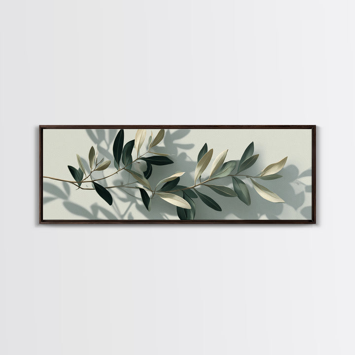 Olive Branch With Soft Shadows Wall Art, Minimalist Botanical Art Print, Sage Green Wall Decor, Modern Japandi Canvas Print